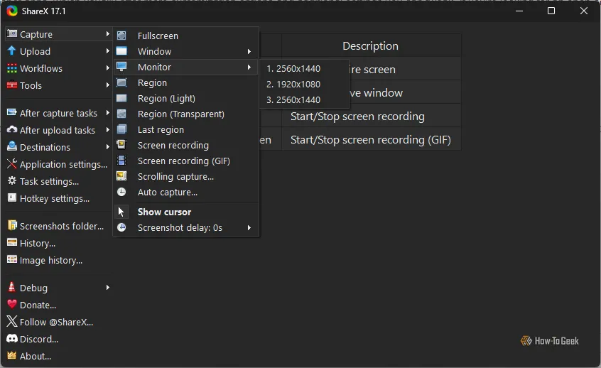 Một số chế độ chụp ảnh màn hình nâng cao có sẵn trong ShareX