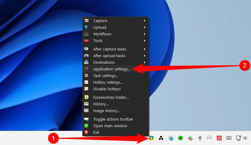 Nhấp chuột phải vào biểu tượng ShareX trên thanh tác vụ để mở menu tùy chọn