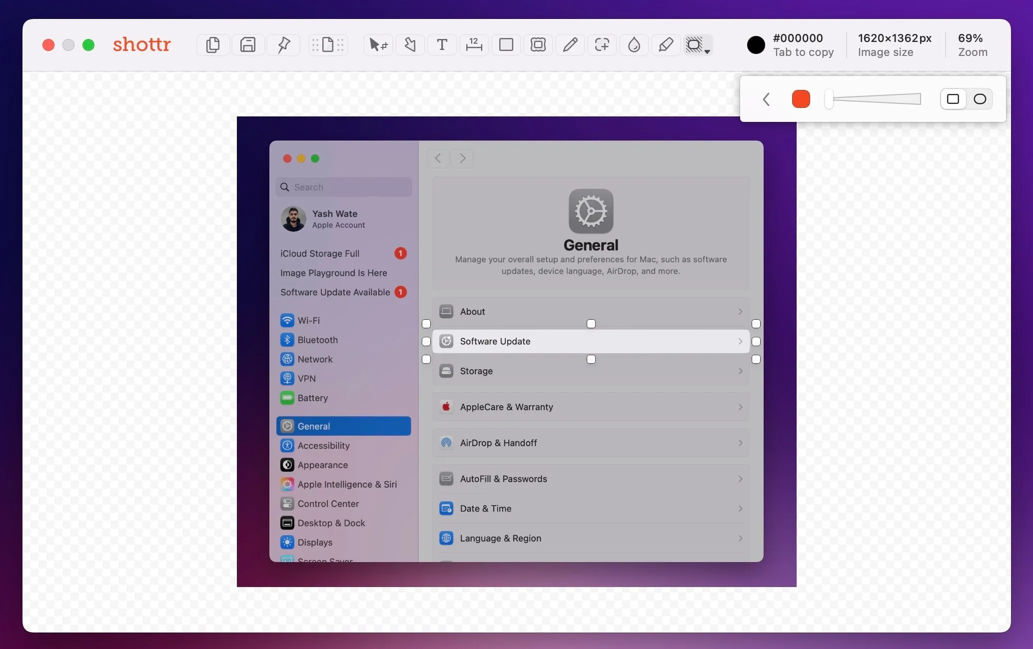 Sử dụng công cụ Spotlight của Shottr để làm nổi bật các yếu tố quan trọng trong ảnh chụp màn hình macOS.