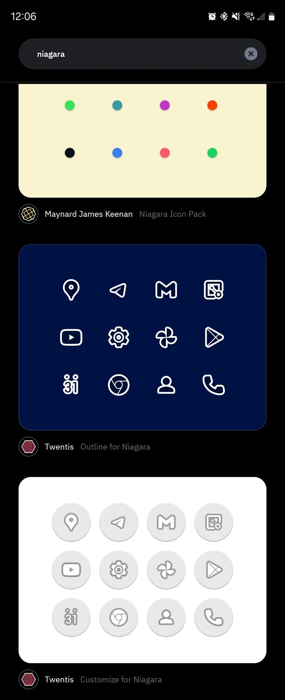 Thanh tìm kiếm và danh sách chủ đề biểu tượng trong Icon Pack Studio