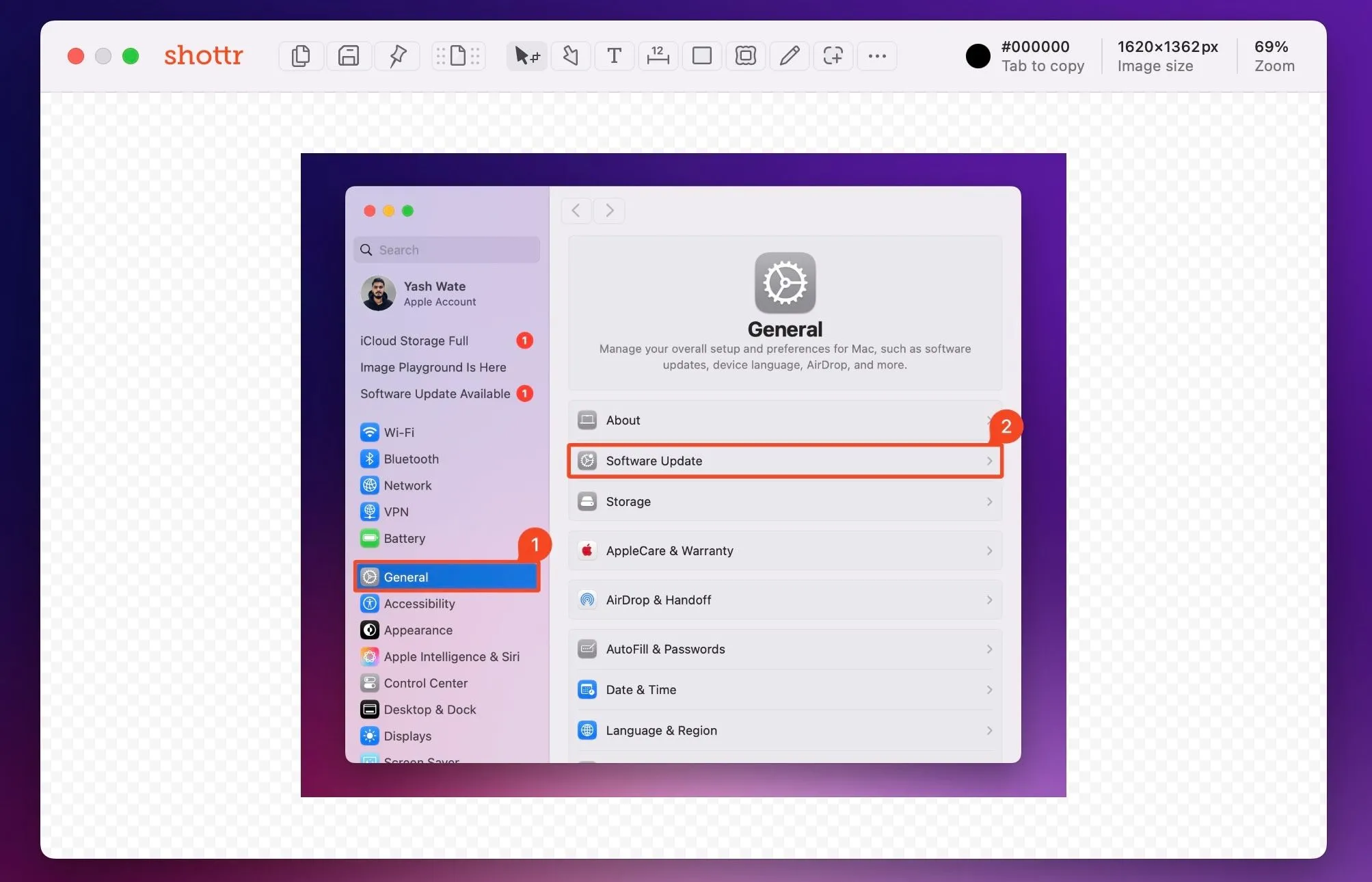 Thêm các đánh dấu số thứ tự với công cụ Counter trong Shottr, hữu ích cho hướng dẫn từng bước.