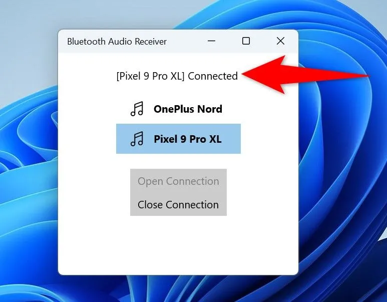 Thông báo kết nối Bluetooth đã được thiết lập thành công trong ứng dụng