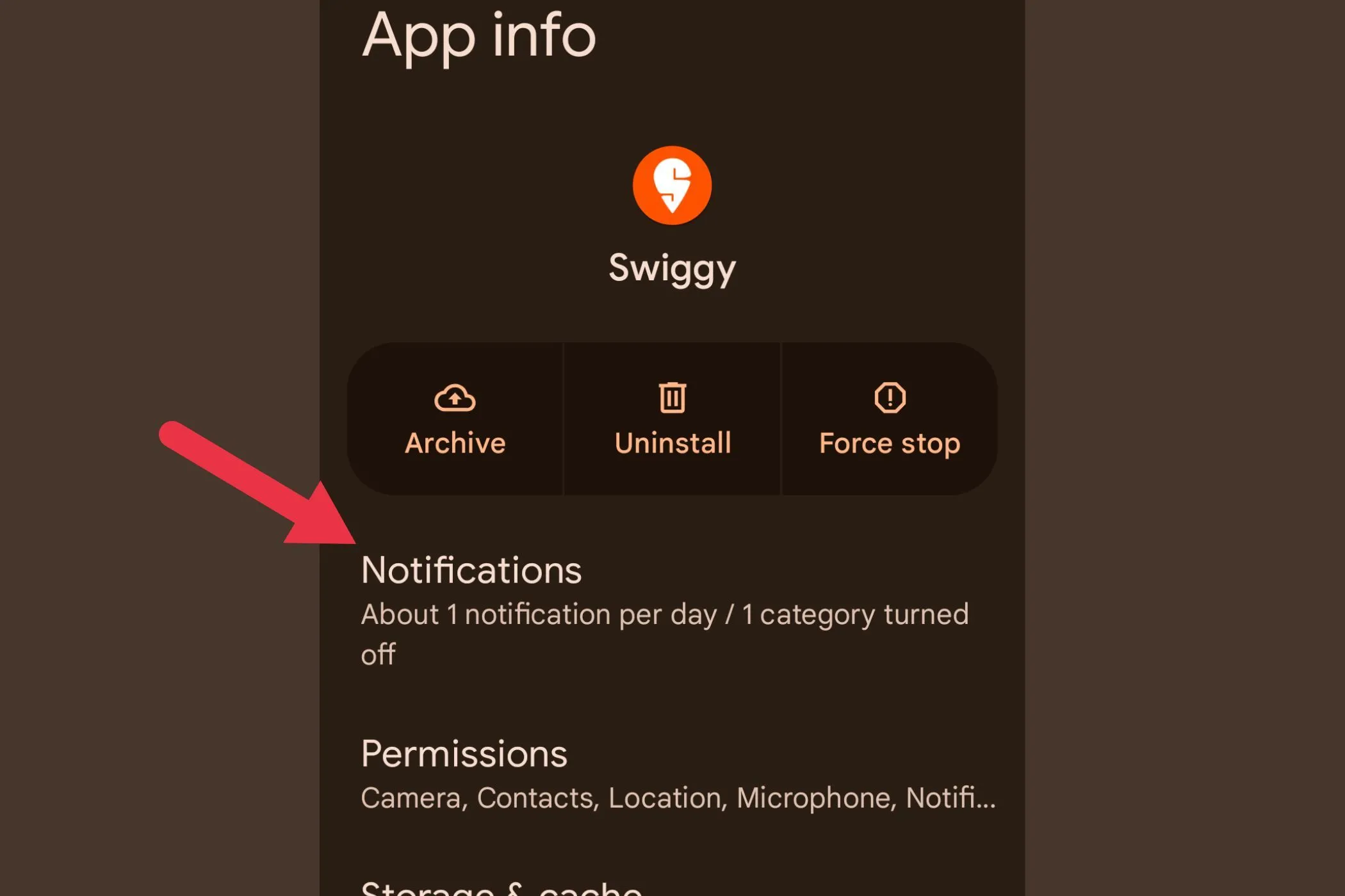 Trang thông tin chi tiết của một ứng dụng, với tùy chọn &quot;Thông báo&quot; để cấu hình kênh thông báo.
