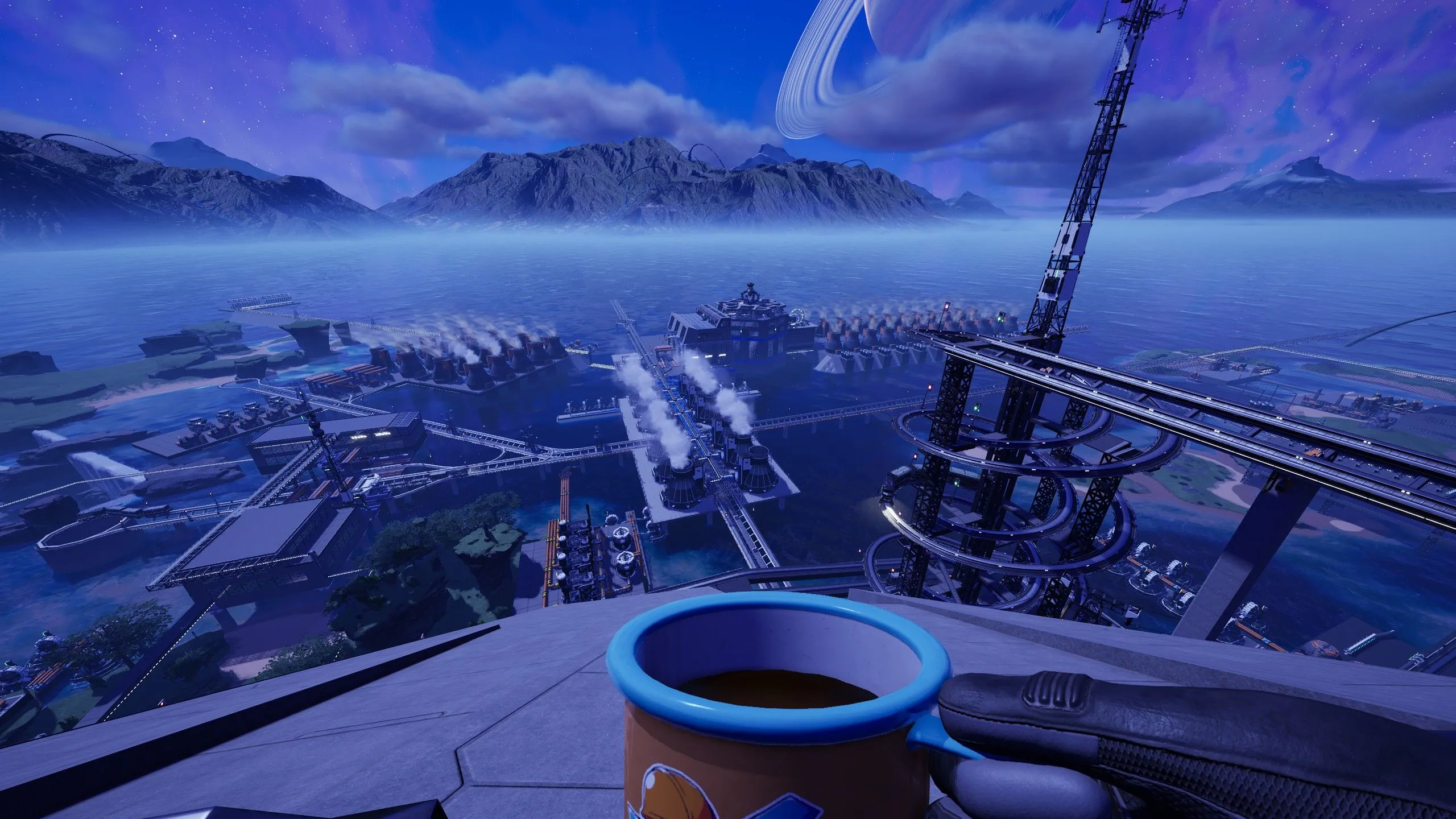 Trung tâm sản xuất khổng lồ trong Satisfactory với nhiều dây chuyền tự động